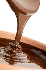 Chocolate running off spoon into bowl