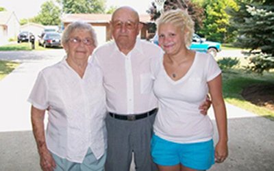 Grandma Nelva, Grandpa John and their great-grand daughter Samantha Sparks