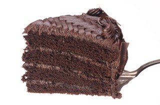 Slice of chocolate cake on a fork